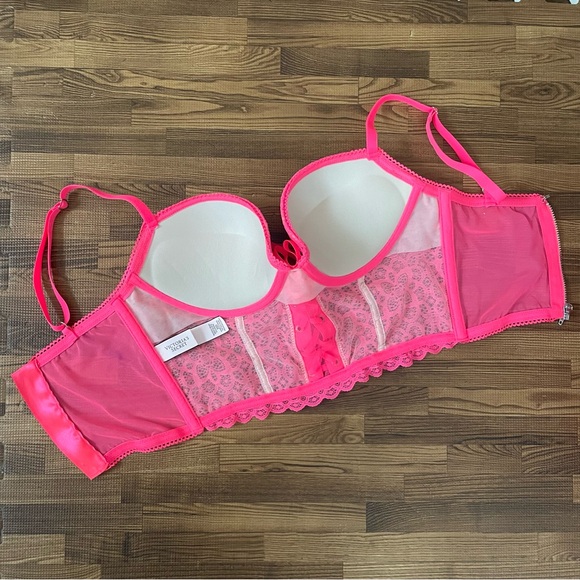 Victoria’s Secret Bright Pink Lace Push up Bustier 32B - Picture 3 of 5